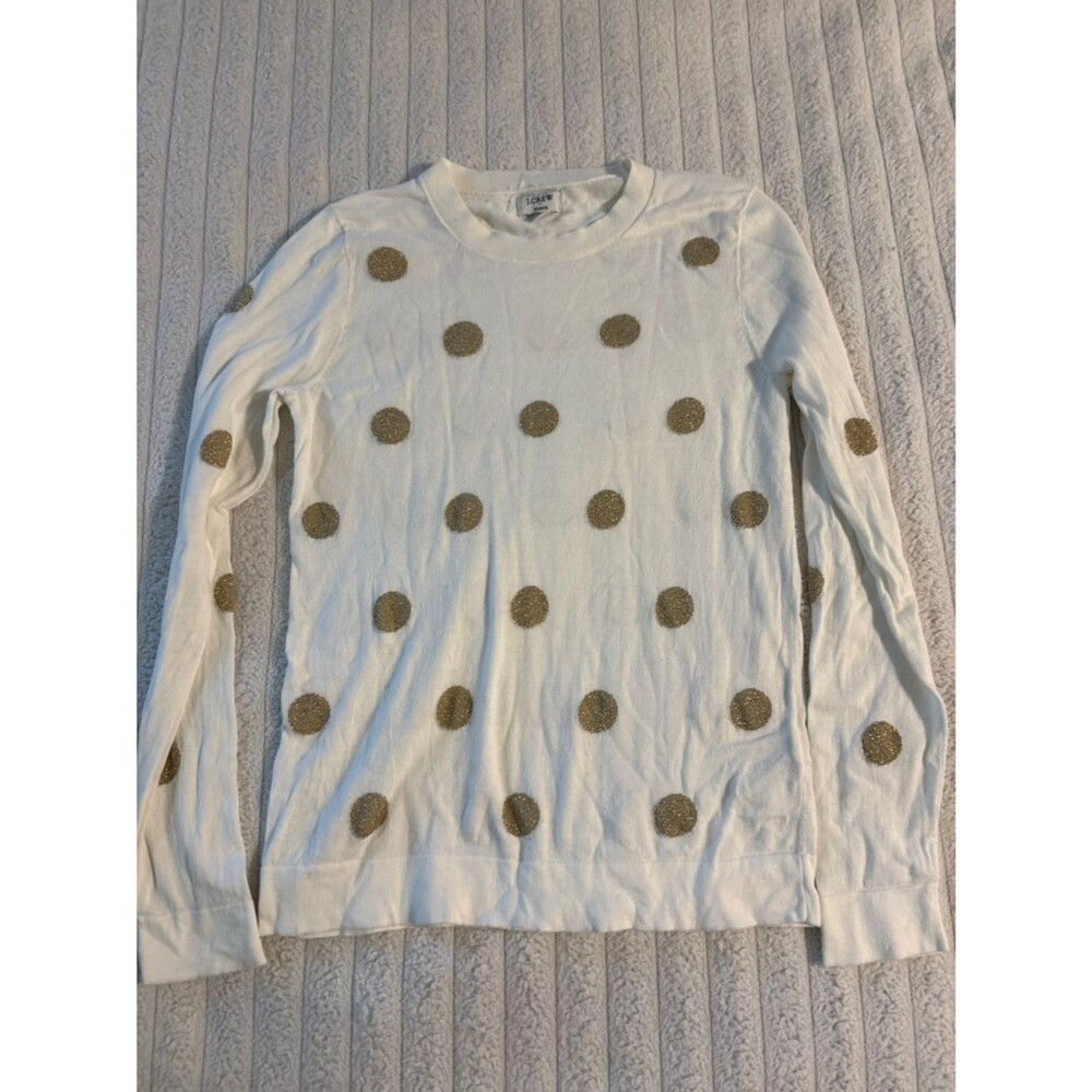J. CREW Teddie Crewneck cream sweater with gold metallic dots women’s small